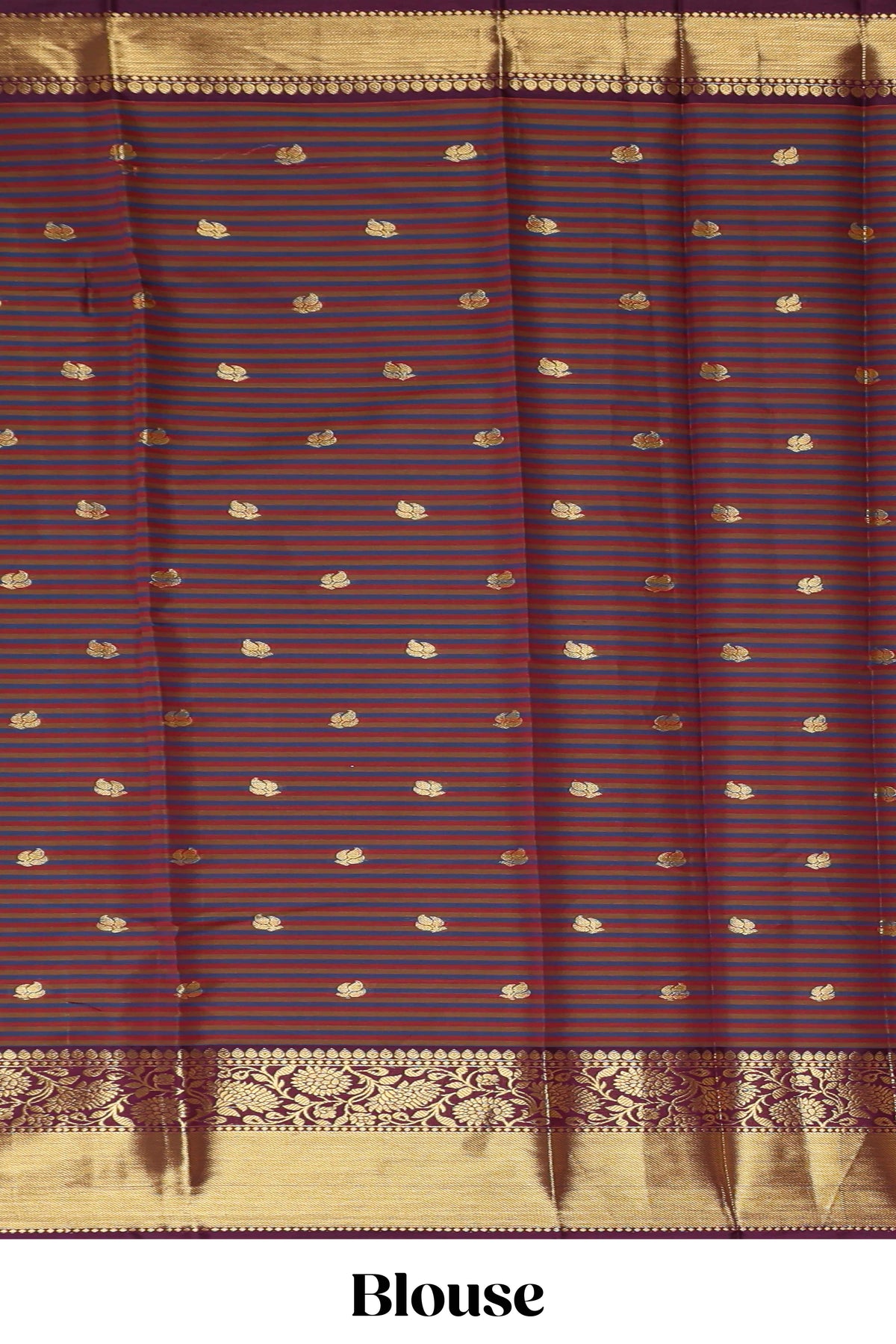 Multi color checked zari motifs semi soft silk saree with contrast border and motifs blouse
