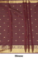 Multi color checked zari motifs semi soft silk saree with contrast zari border and motifs blouse
