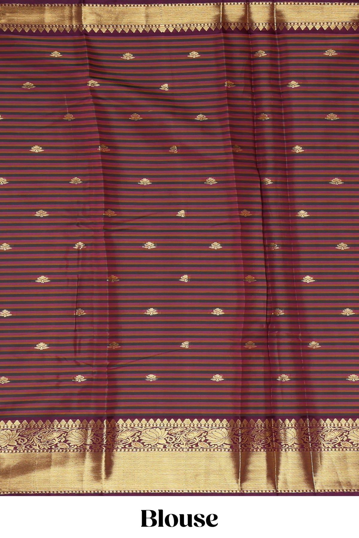 Multi color checked zari motifs semi soft silk saree with contrast zari border and motifs blouse