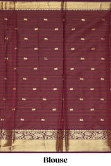 Multi color checked zari motifs semi soft silk saree with contrast zari border and motifs blouse