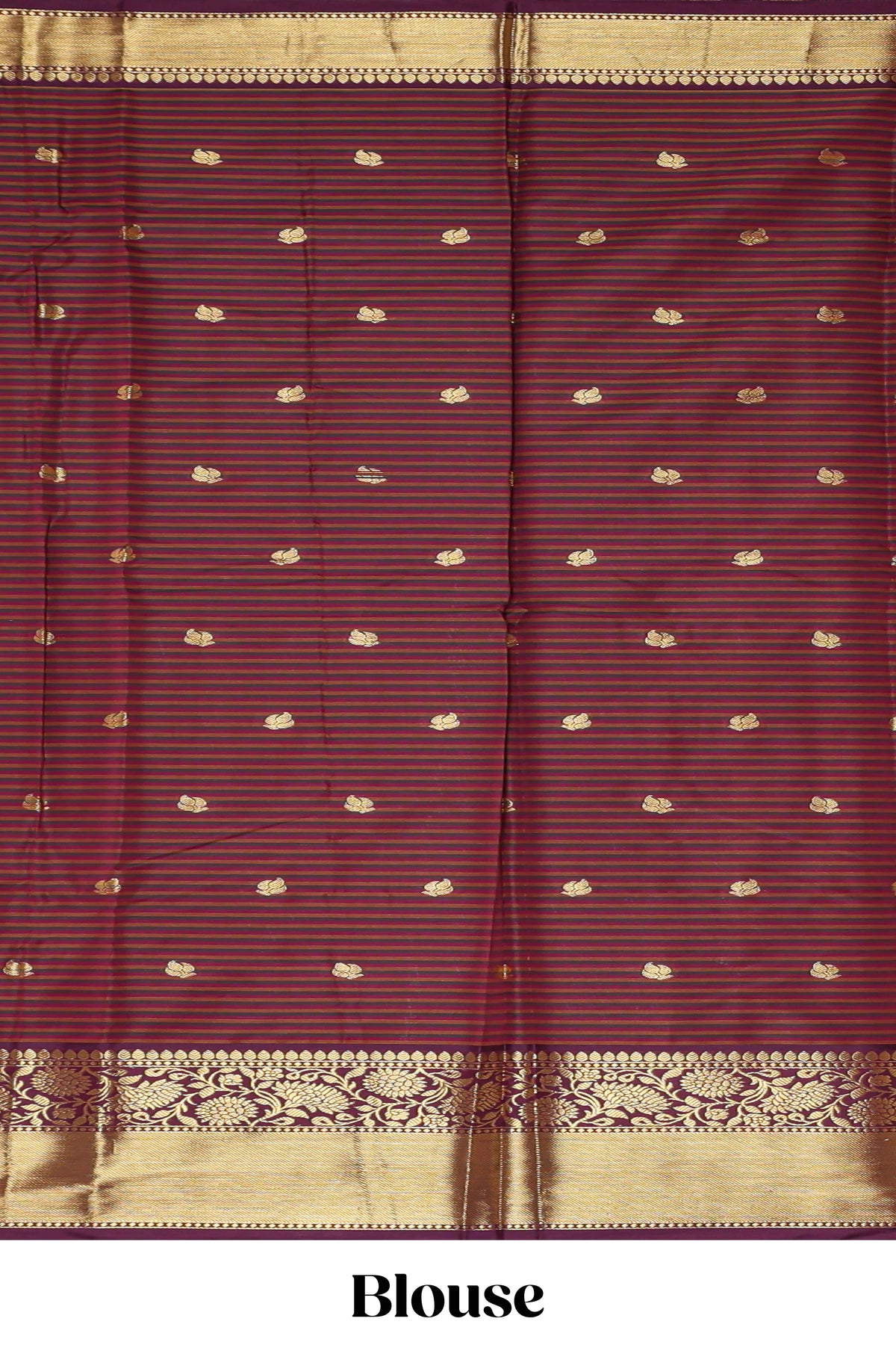 Multi color checked zari motifs semi soft silk saree with contrast zari border and motifs blouse