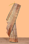 Pastel Sage Green Tissue Silk Saree with Antique Gold Zari Weaving and Dark Green Contrast Border and Contrast Blouse