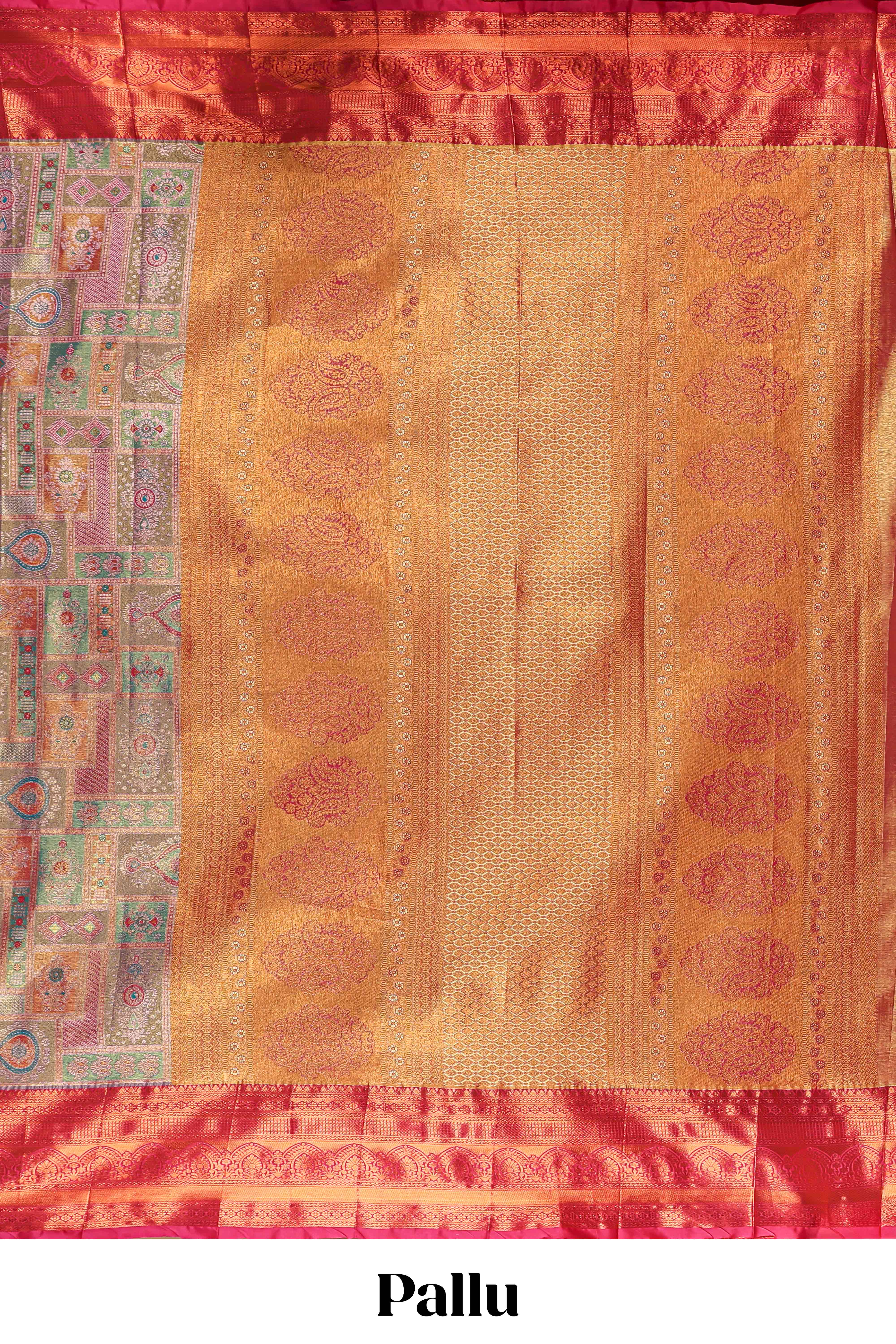 Pastel Colour Tissue Silk Saree with Antique Gold Zari Weaving and Contrast Border and Contrast Blouse