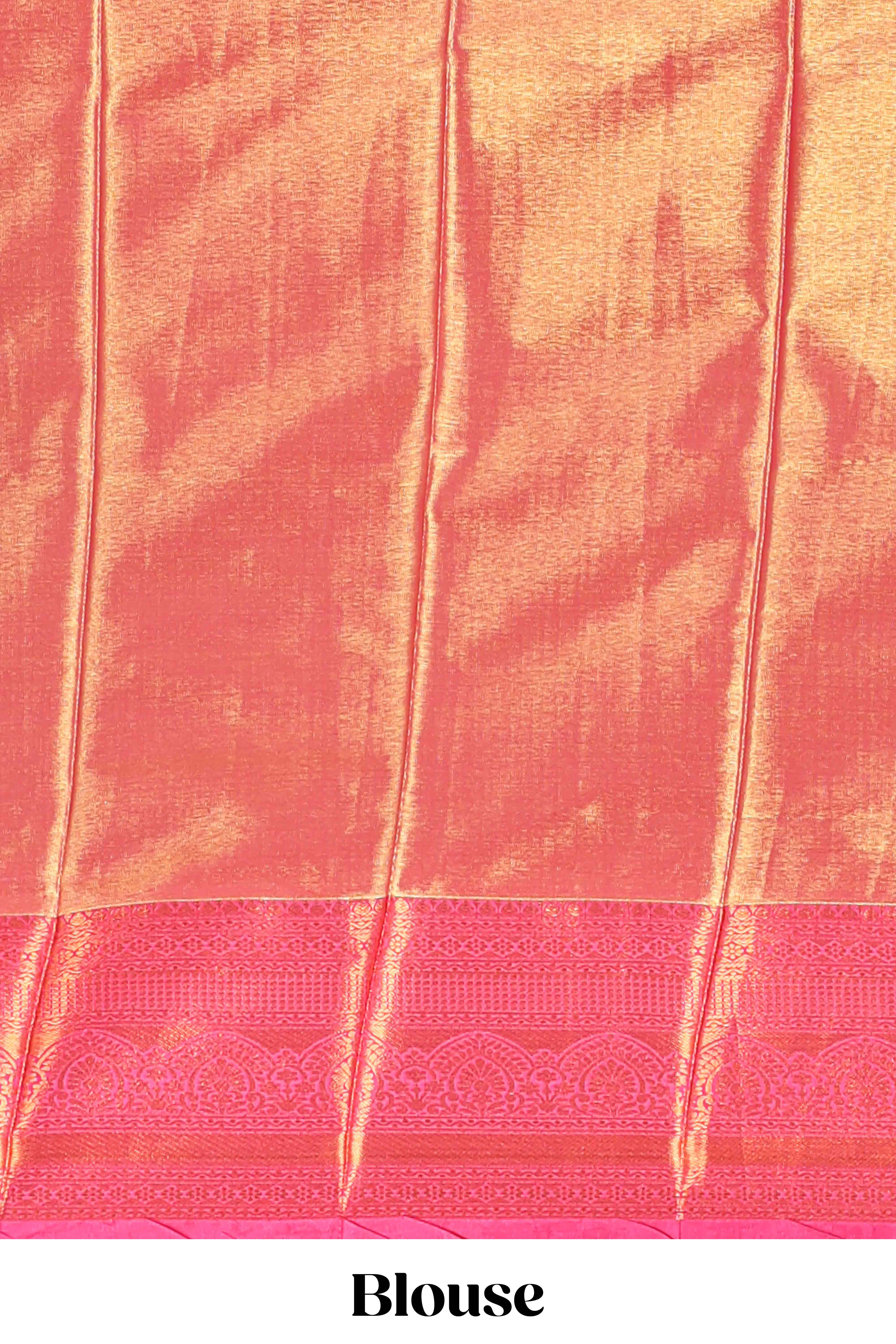 Pastel Colour Tissue Silk Saree with Antique Gold Zari Weaving and Contrast Border and Contrast Blouse