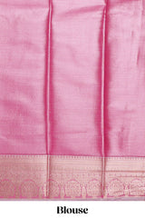 Pink Colour Tissue Silk Saree with Rich Gold Zari Floral Weaving andContrast Border and Matching Blouse