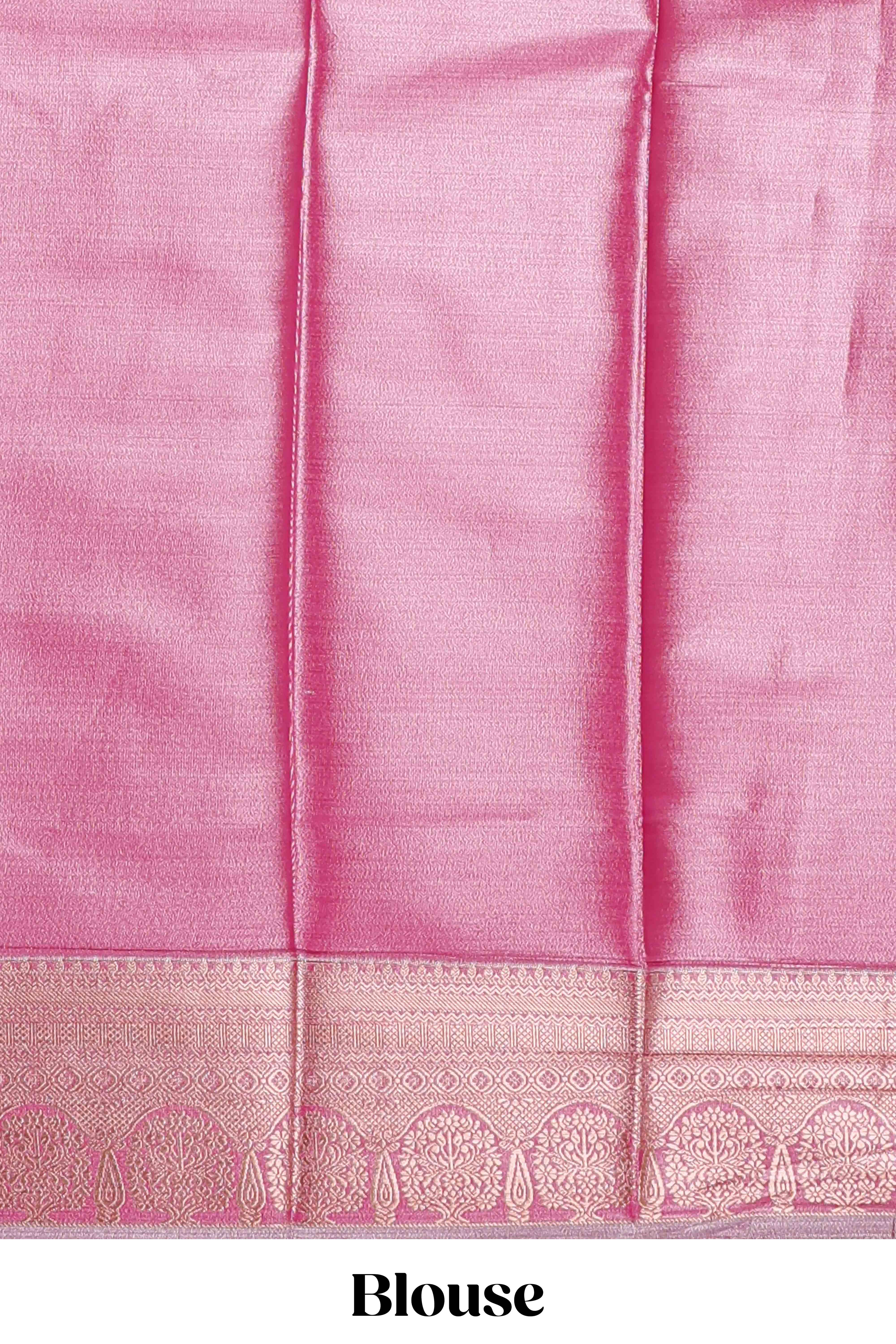 Pink Colour Tissue Silk Saree with Rich Gold Zari Floral Weaving andContrast Border and Matching Blouse