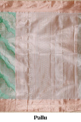 Green Colour Tissue Silk Saree with Rich silver Zari Floral Weaving andContrast Border and Contrast Blouse