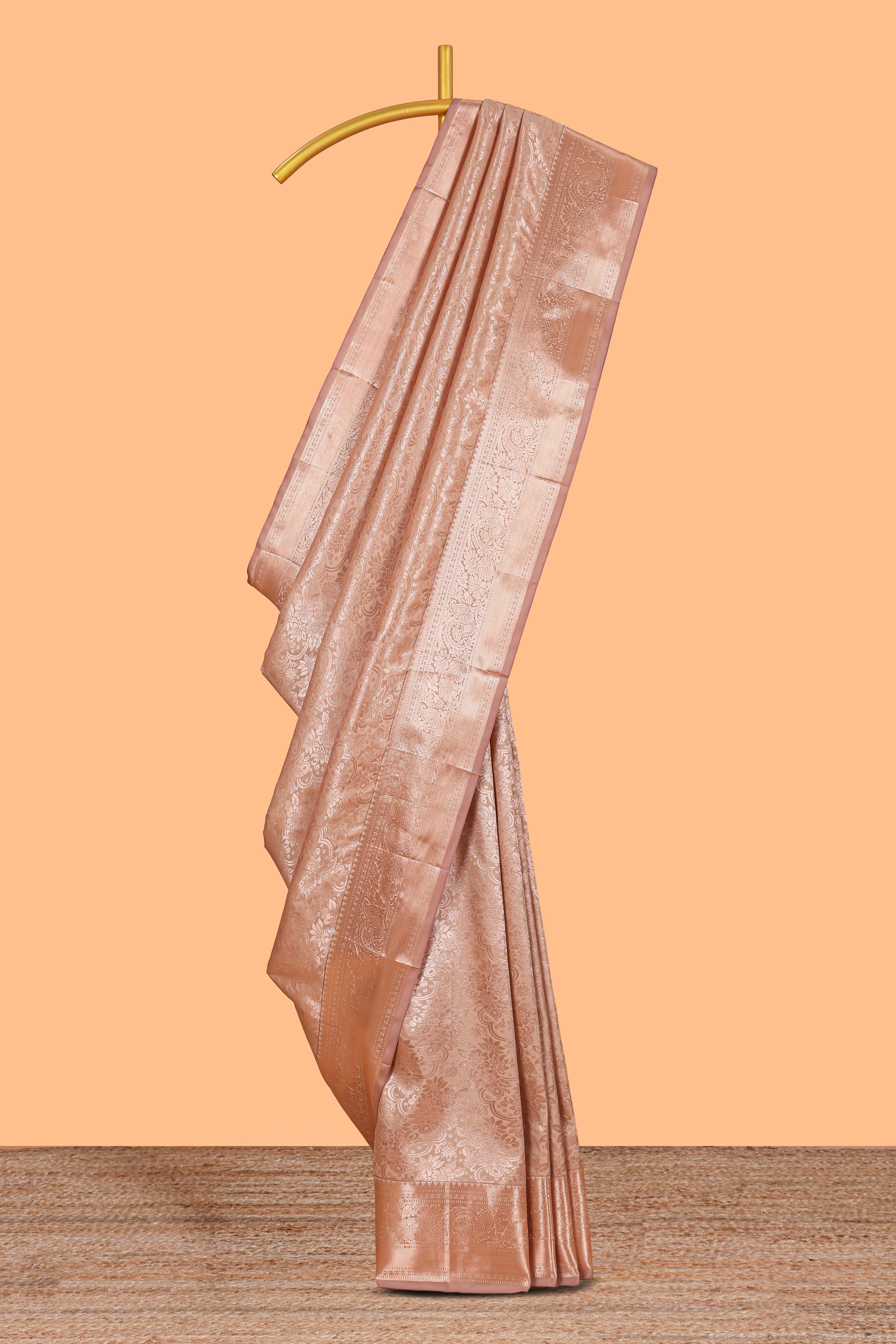 Sandel Color Tissue Silk Saree withZari Weaving Body and Border along with Matching Blouse