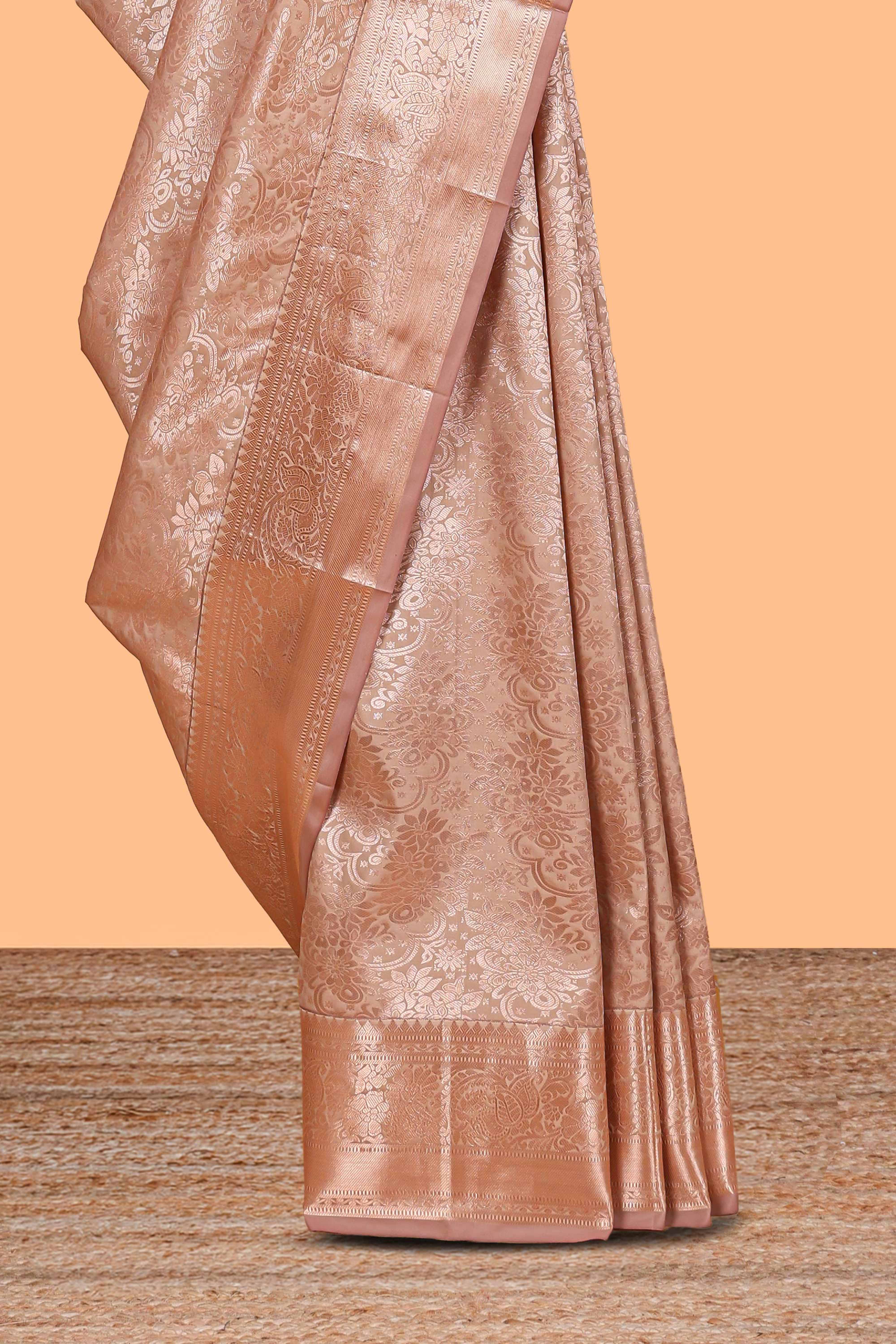 Sandel Color Tissue Silk Saree withZari Weaving Body and Border along with Matching Blouse
