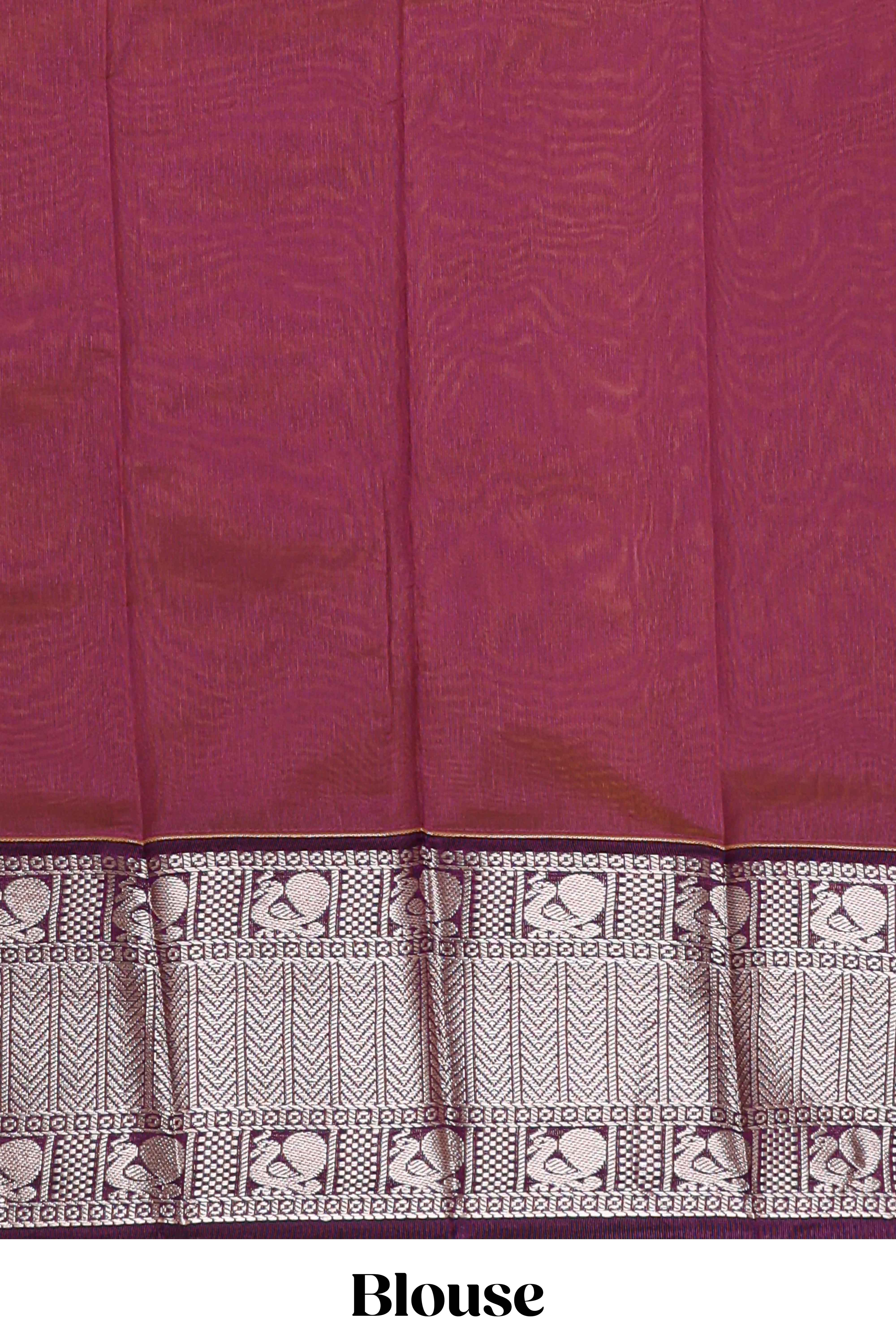 Mustard Gold Tissue Silk Saree with Antique Gold Zari Weaving and Contrast Wine Purple Border along with Contrast Blouse