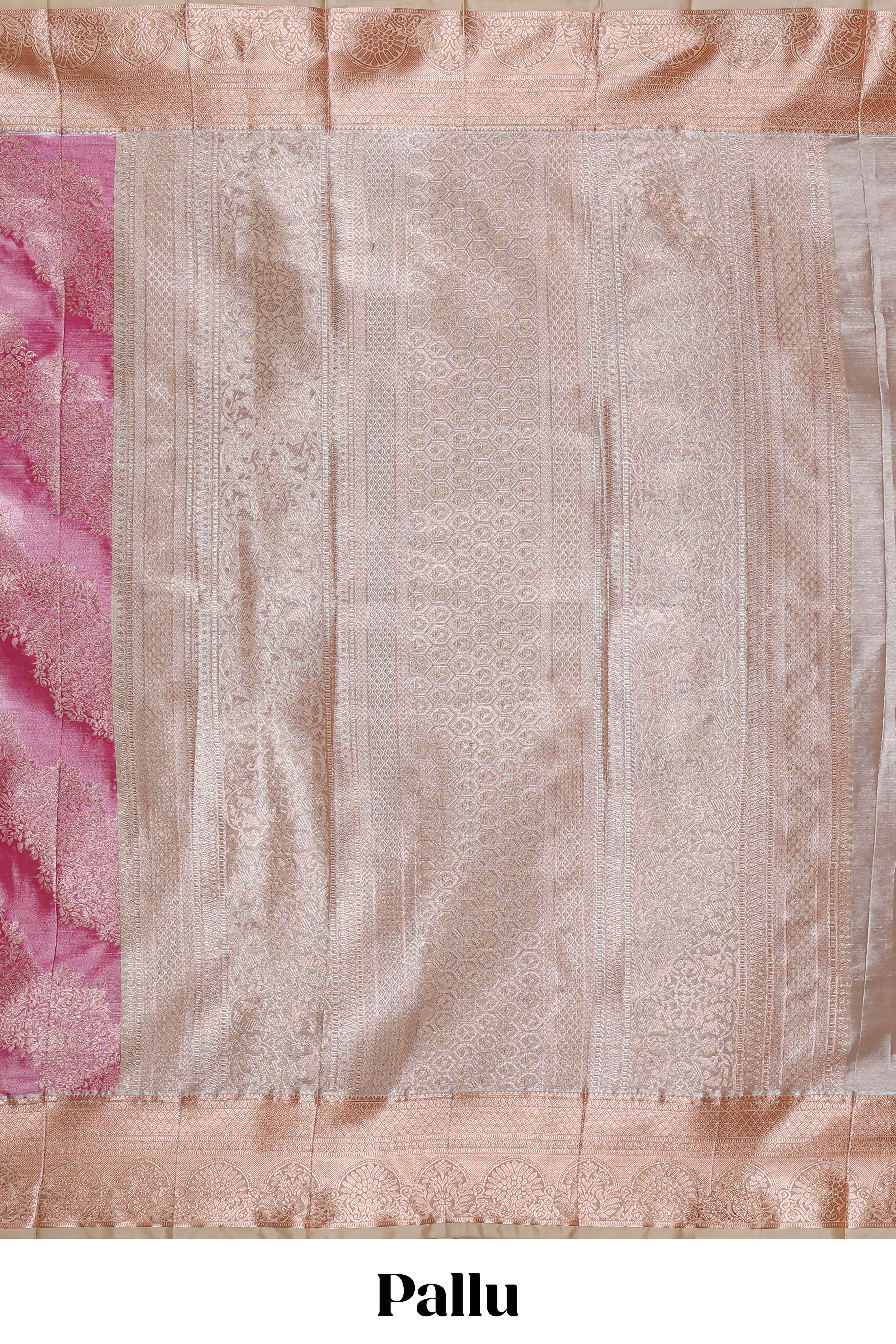 Pink Colour Tissue Silk Saree with Rich Gold Zari Weaving andContrast Border and Contrast Blouse