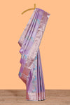 Lavender Tissue Silk Saree with Zari Weaving and PastelFloral Accents along with Matching Blouse