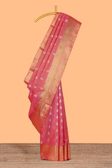 Rani Pink Tissue Silk Saree with Antique Gold Zari Weaving and Traditional Floral Motifs along with Contrast Blouse