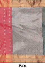 Rani Pink Tissue Silk Saree with Antique Gold Zari Weaving and Traditional Floral Motifs along with Contrast Blouse