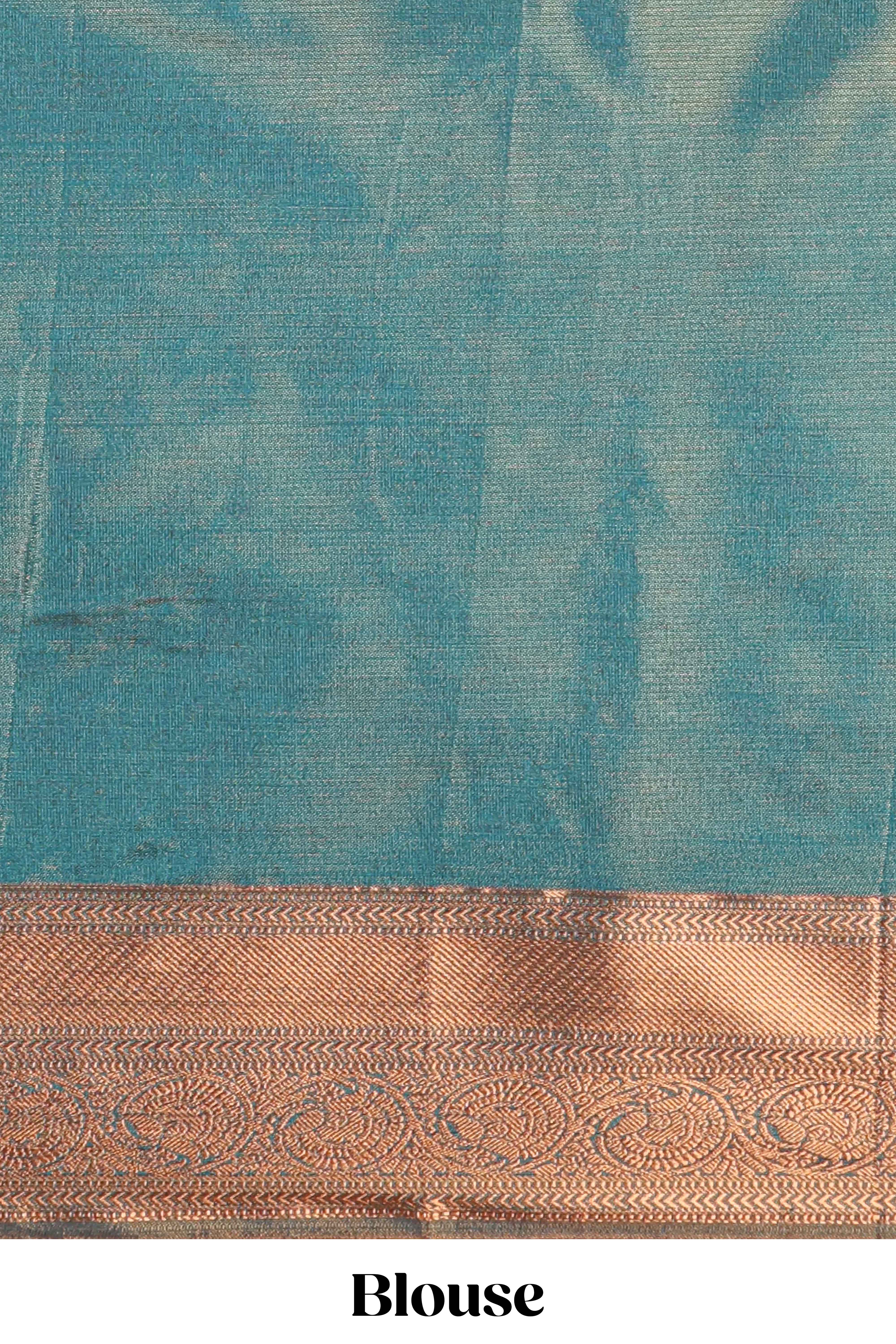 Rani Pink Tissue Silk Saree with Antique Gold Zari Weaving and Traditional Floral Motifs along with Contrast Blouse