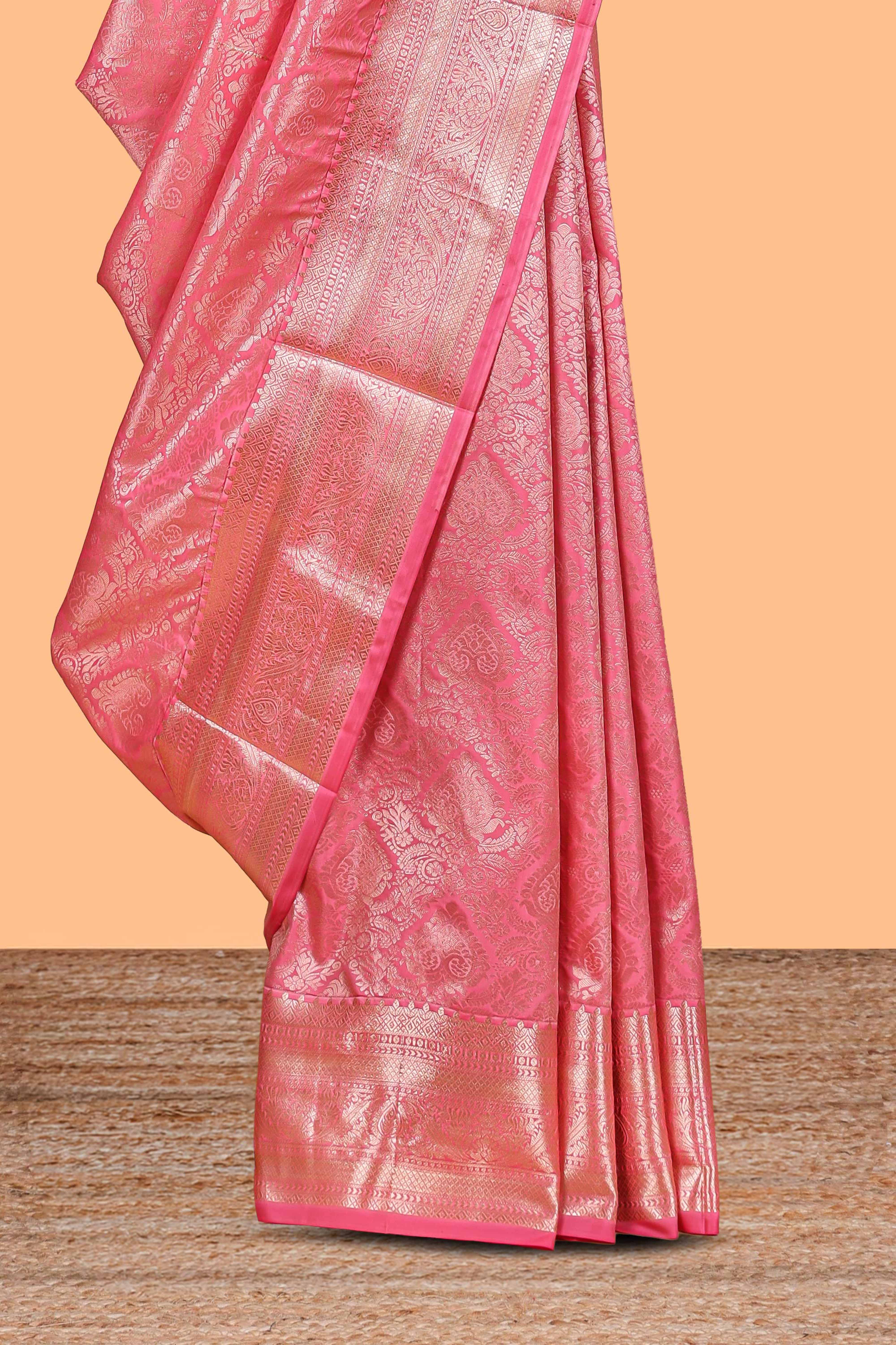 Pink Color Tissue Silk Saree withZari Weaving Body and Border along with Matching Blouse