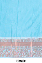 Orange Color Tissue Silk Saree withZari Checks Weaving Body and Contrast Border along with Contrast Blouse