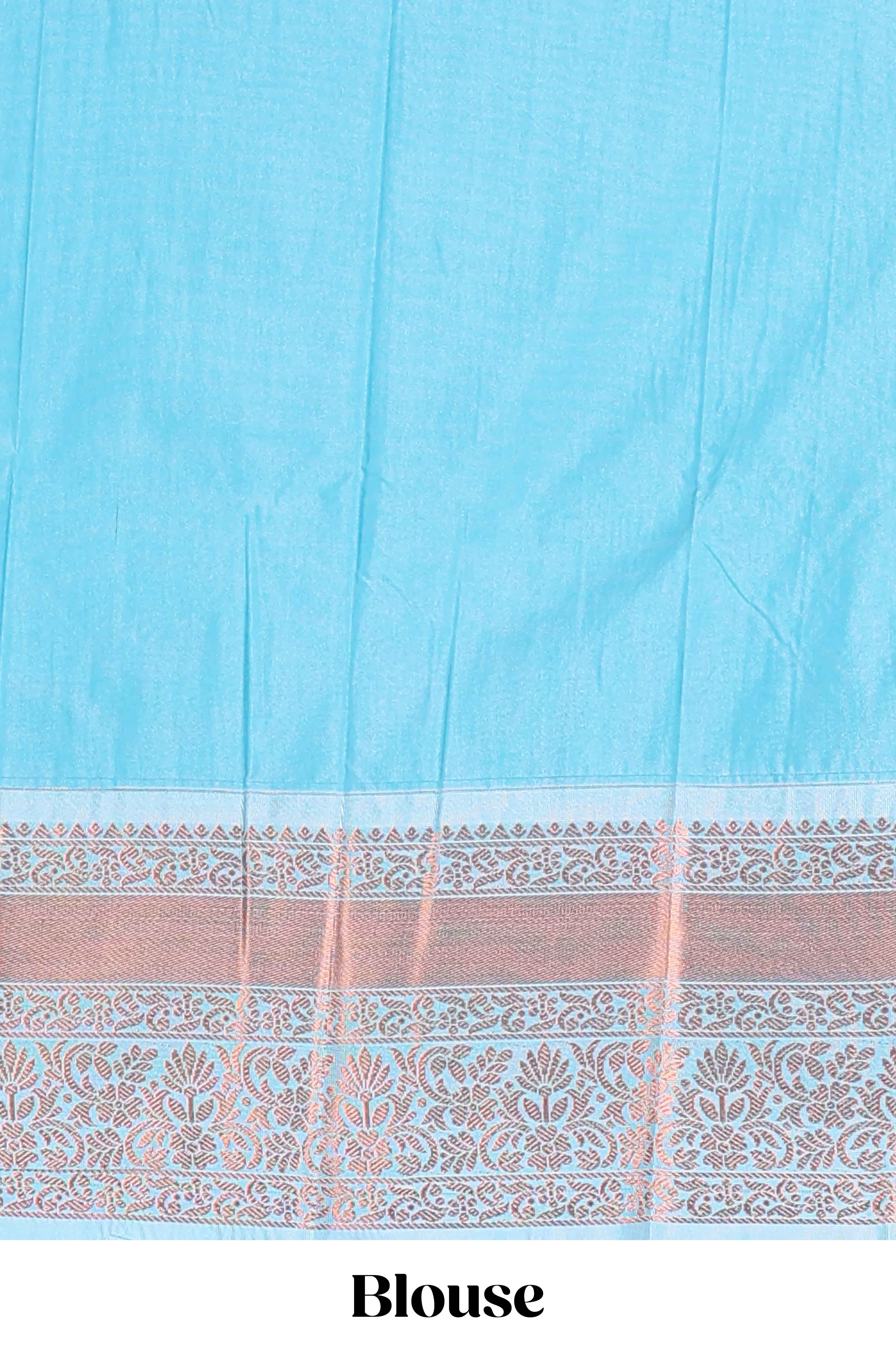 Orange Color Tissue Silk Saree withZari Checks Weaving Body and Contrast Border along with Contrast Blouse
