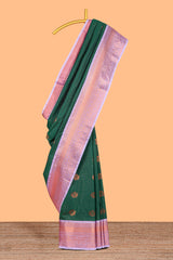 Green Color Tissue Silk Saree withZari Checks Weaving Body and Contrast Border along with Contrast Blouse