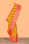 Turmeric Yellow Color Tissue Silk Saree withZari Checks Weaving Body and Contrast Border along with Contrast Blouse
