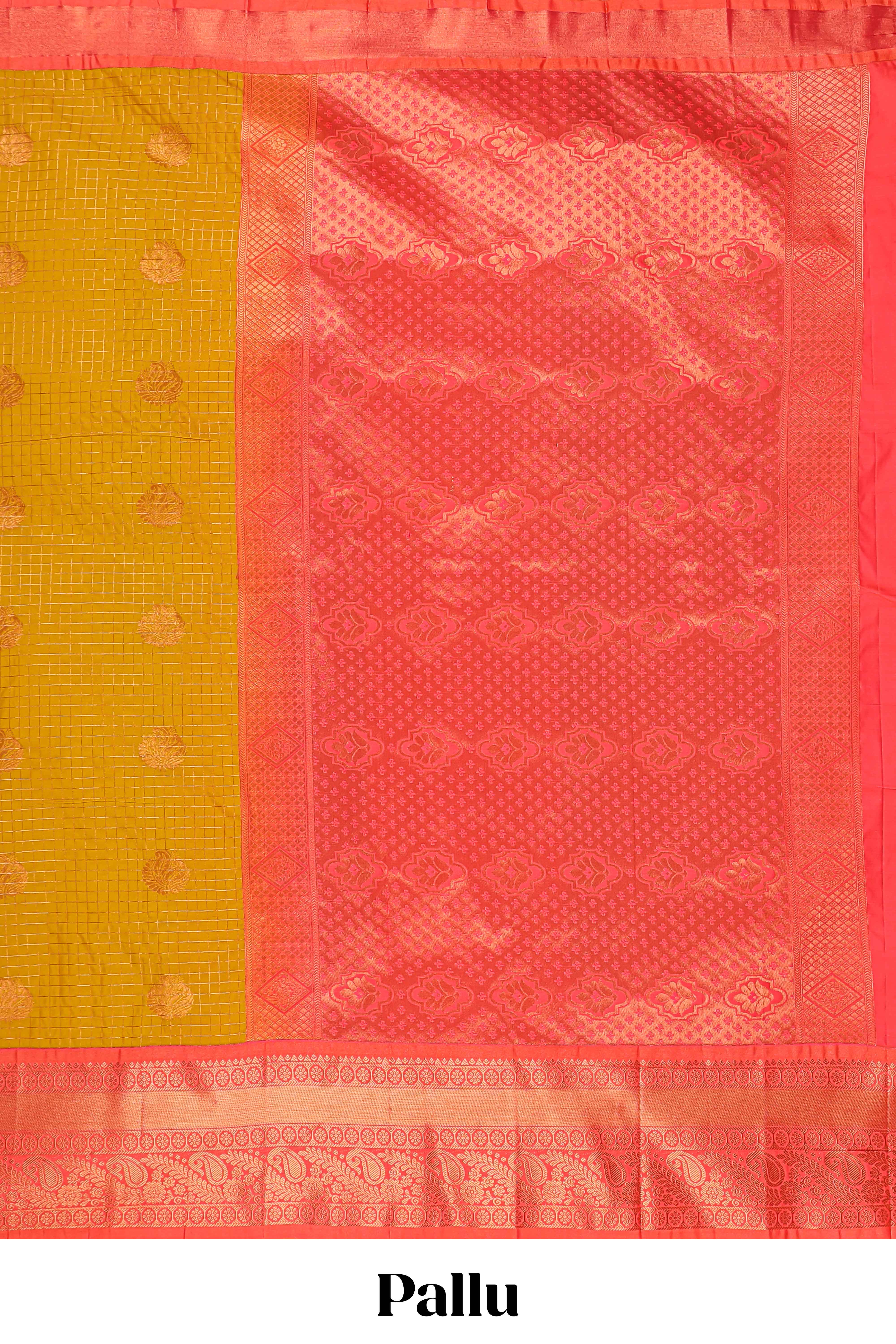 Turmeric Yellow Color Tissue Silk Saree withZari Checks Weaving Body and Contrast Border along with Contrast Blouse