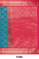 Blue Color Tissue Silk Saree withZari Checksand Buttas Weaving Body and Contrast Border along with Contrast Blouse