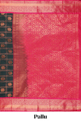 Black Color Tissue Silk Saree withZari Checksand Buttas Weaving Body and Contrast Border along with Contrast Blouse