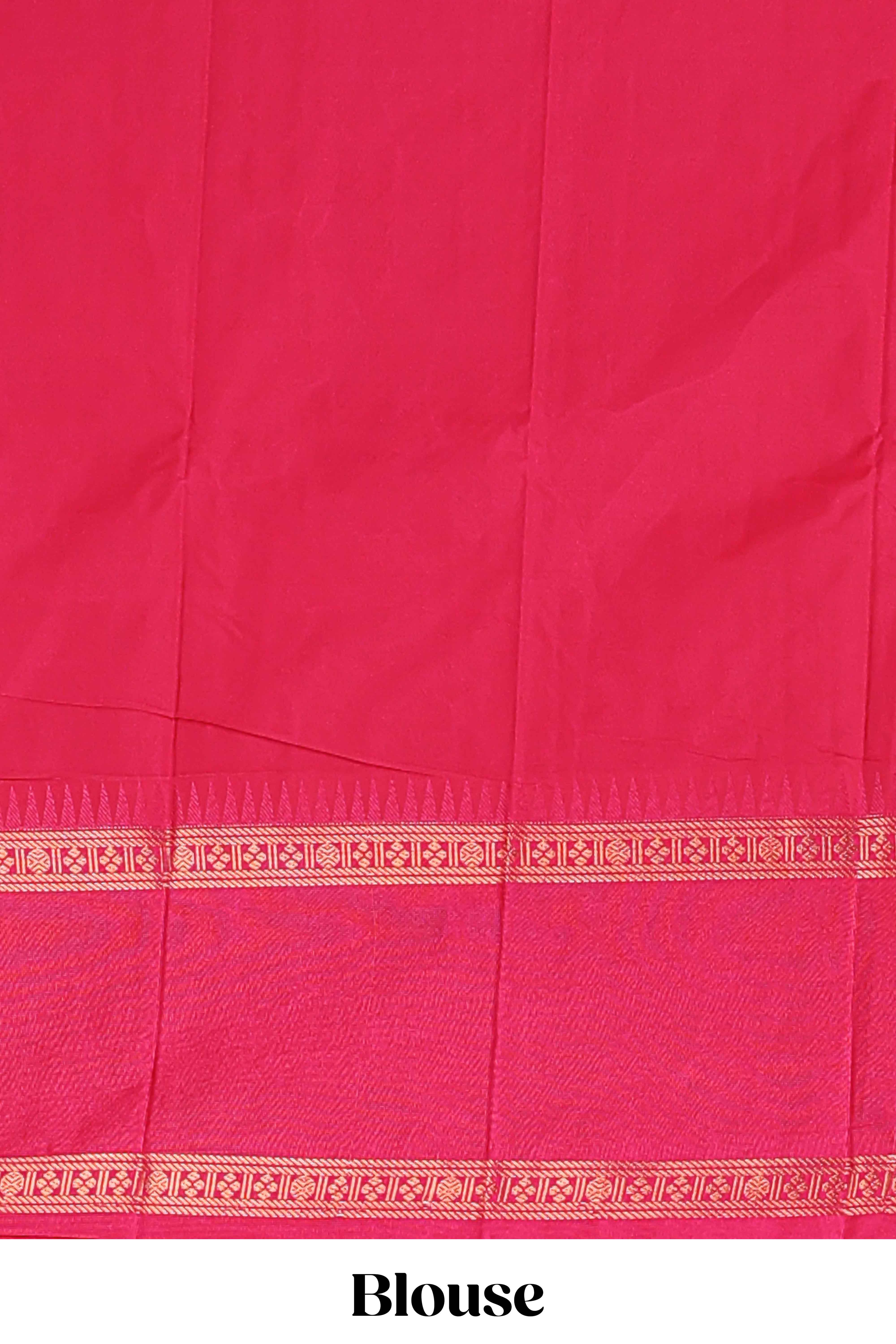 Turmeric Yellow Color Tissue Silk Saree withZari Checksand Buttas Weaving Body and Contrast Border along with Contrast Blouse