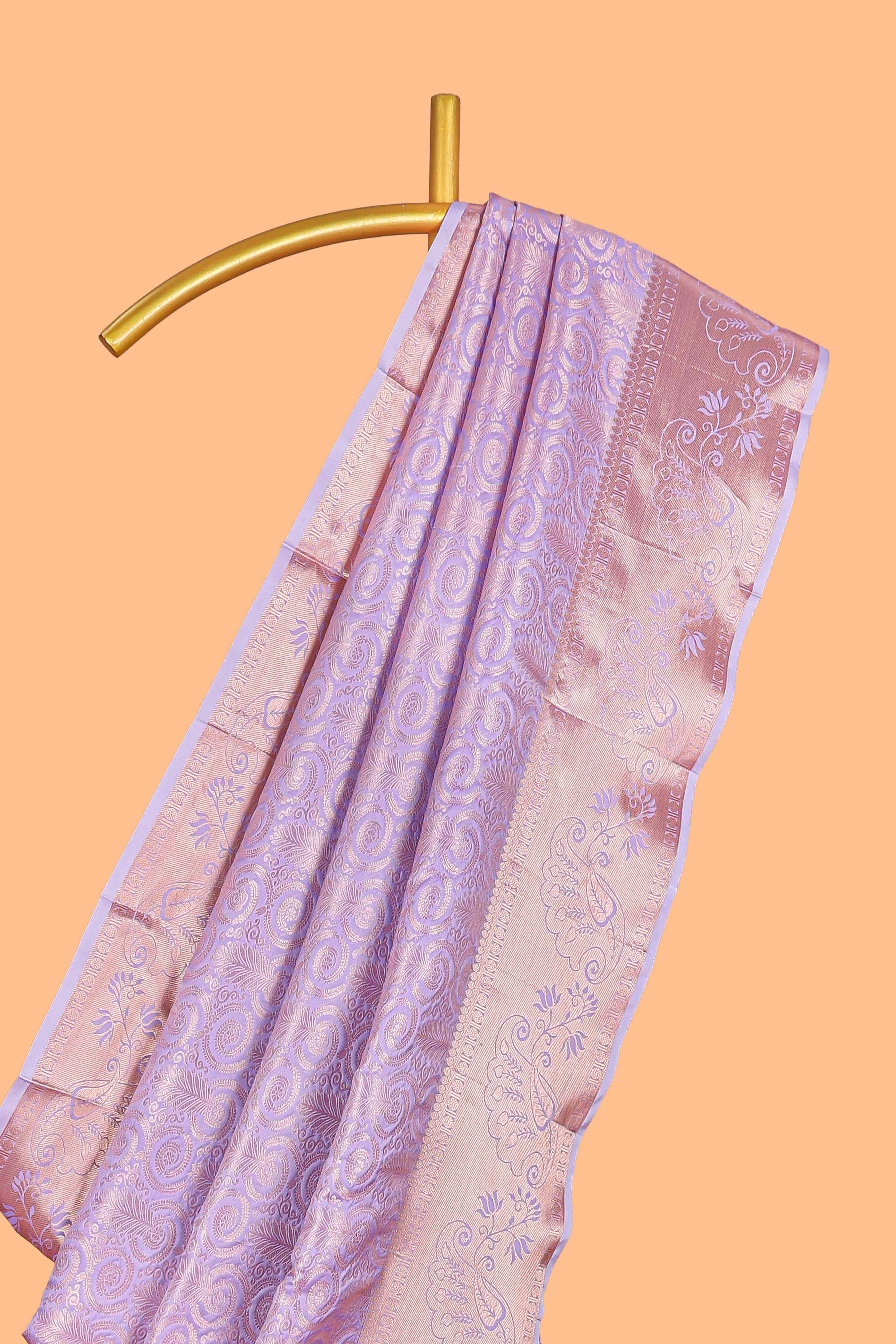 Lavender Color Tissue Silk Saree withZari Weaving Body and Contrast Border along with Matching Blouse