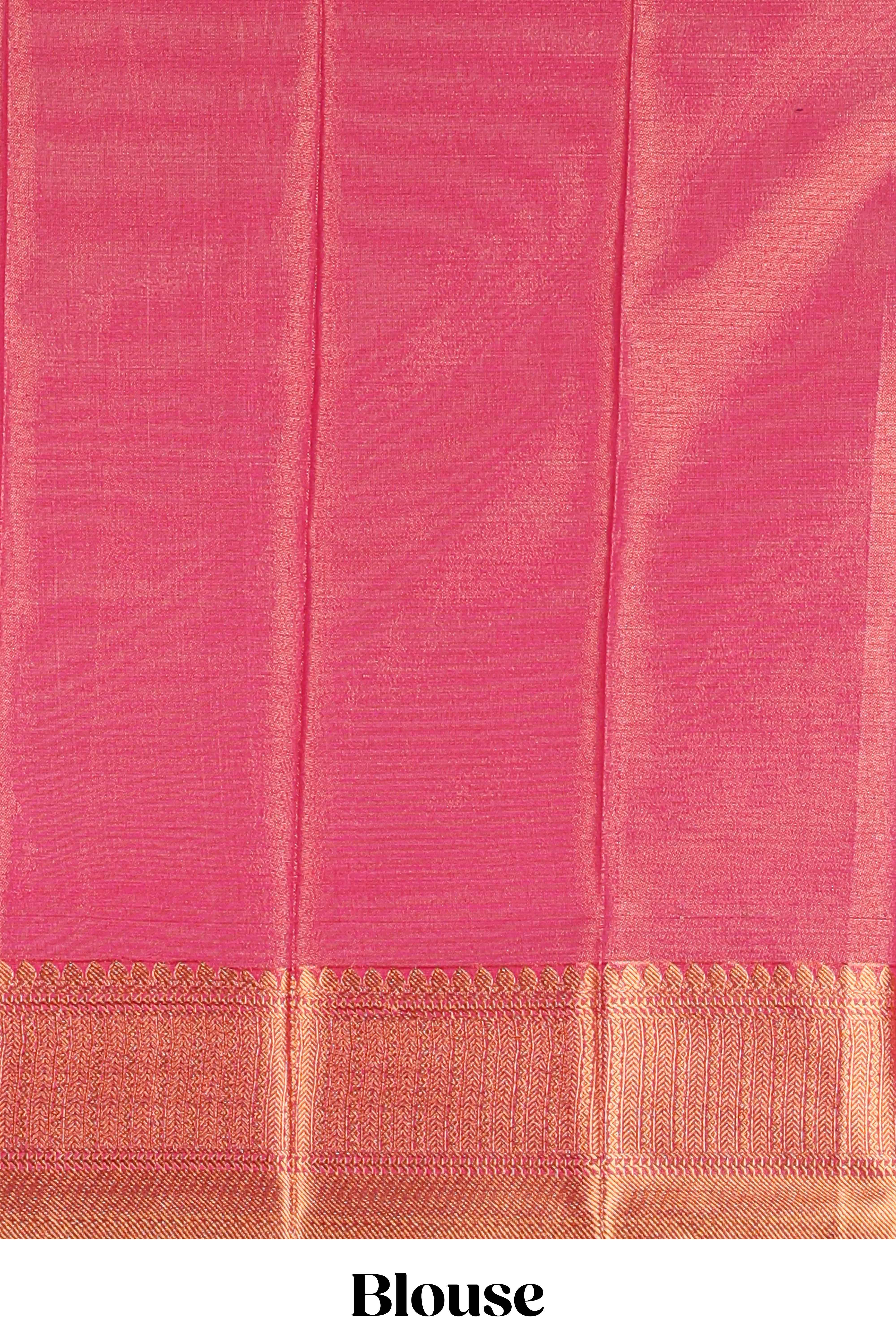 Elegant Turquoise Blue Tissue Silk Saree with Antique Gold Woven Motifs and Rich Zari Border along with Contrast Blouse