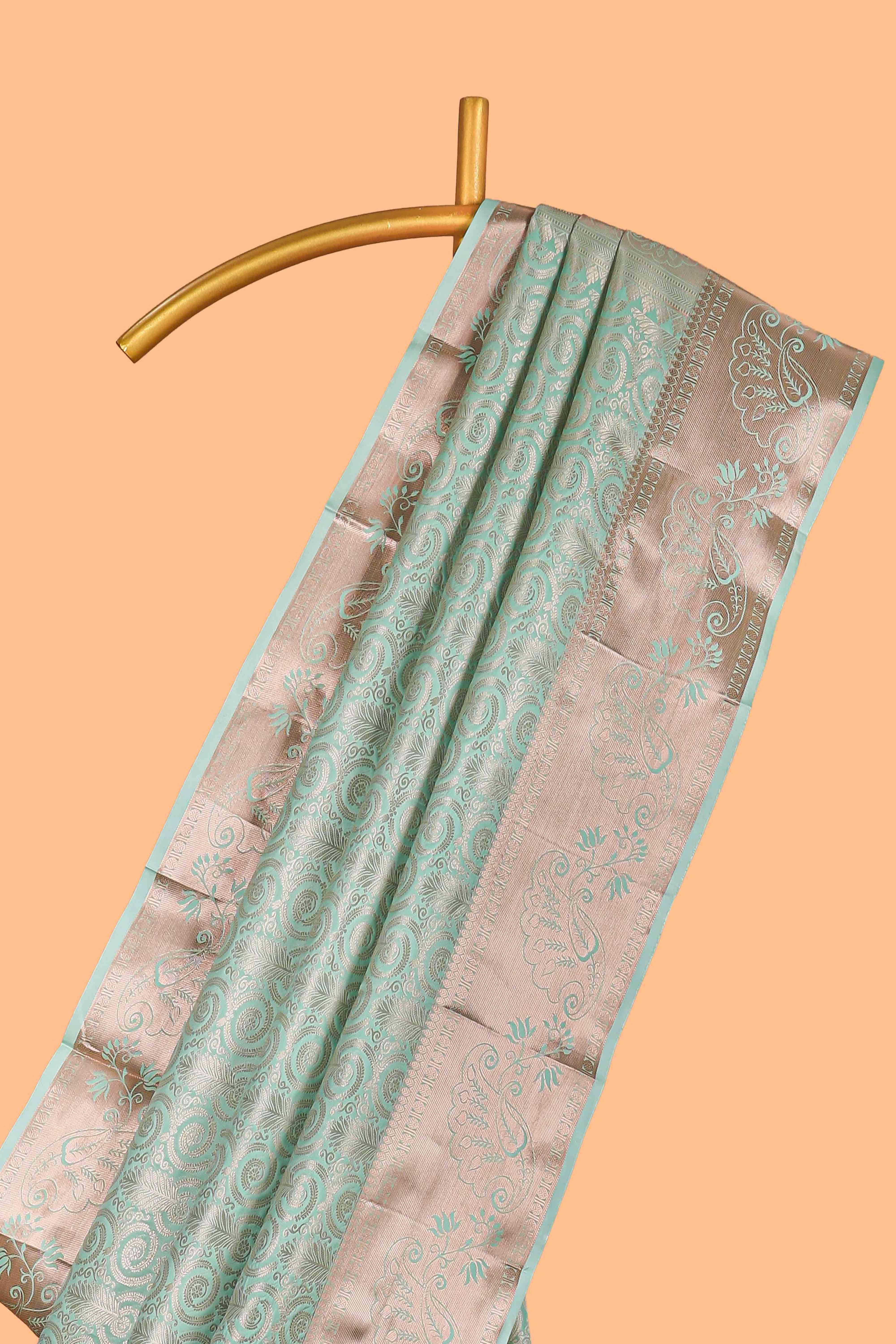 Pastel Green Color Tissue Silk Saree withZari Weaving Body and Contrast Border along with Matching Blouse