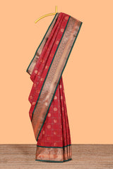 Red Color Tissue Silk Saree withZari Checks and Buttas Weaving Body and Contrast Border along with Contrast Blouse