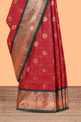 Red Color Tissue Silk Saree withZari Checks and Buttas Weaving Body and Contrast Border along with Contrast Blouse