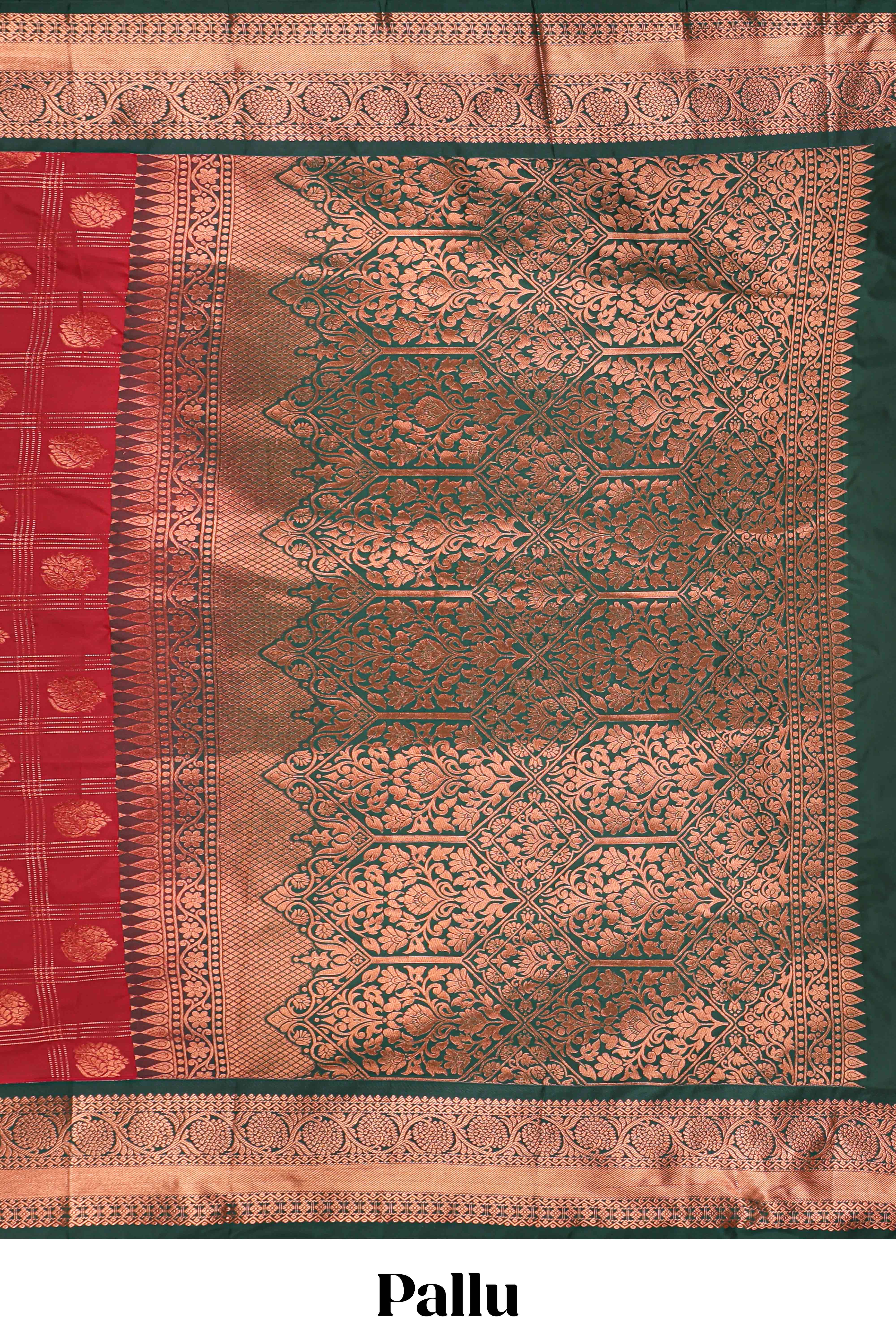 Red Color Tissue Silk Saree withZari Checks and Buttas Weaving Body and Contrast Border along with Contrast Blouse