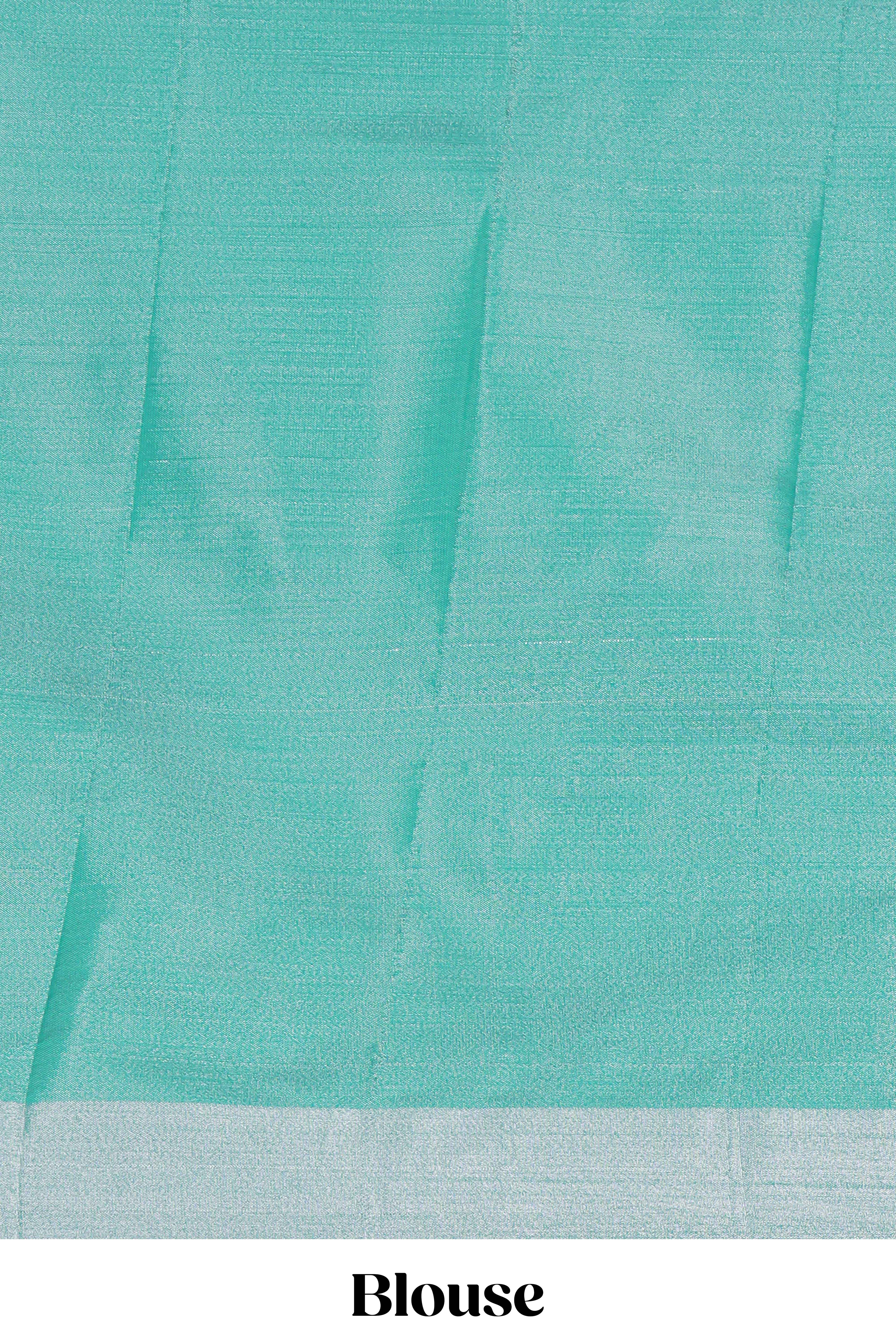 Pink peacock feather design tissue saree with self zari border and contrast blouse