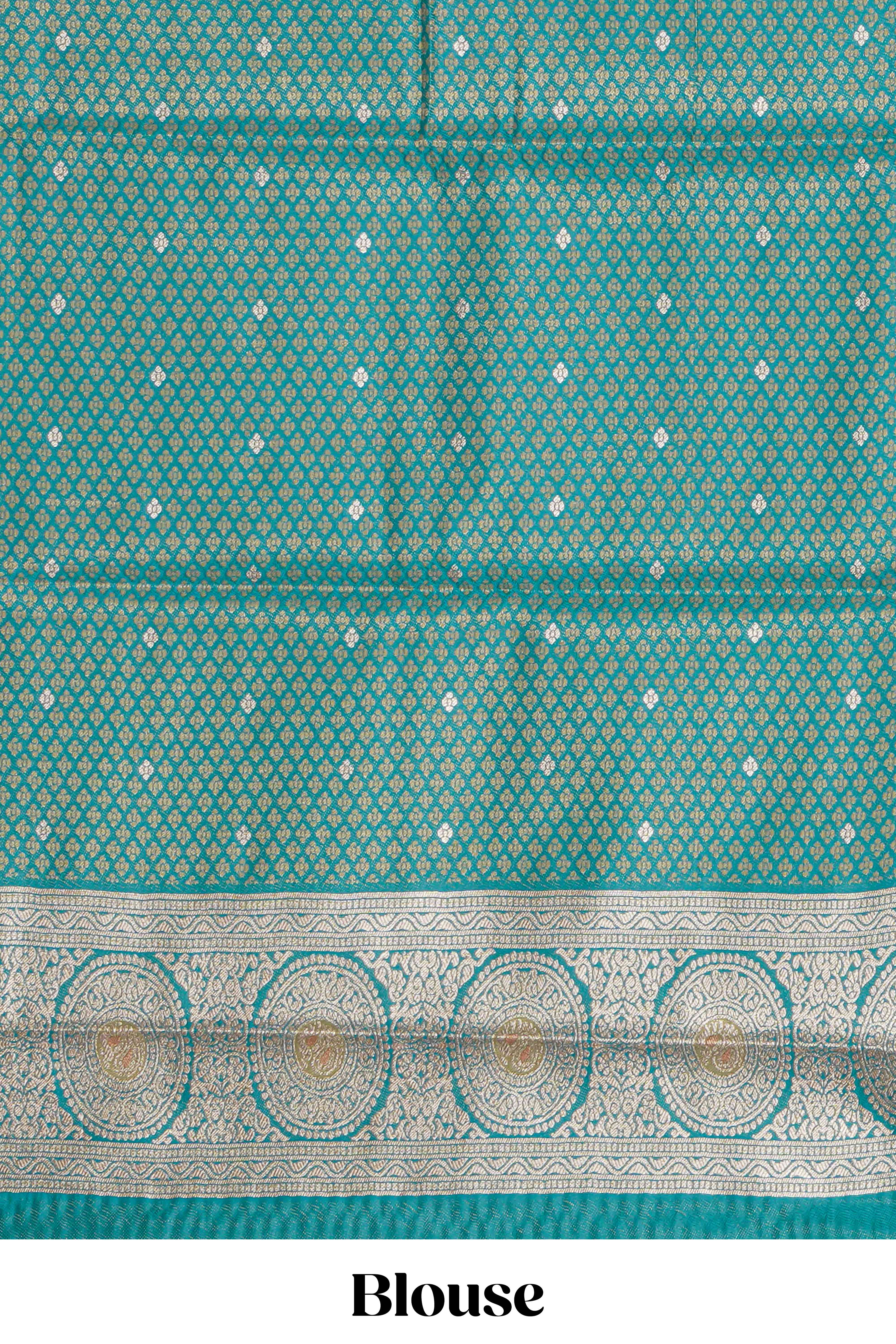 Mustard zari motifs design tissue saree with contrast peacock zari border and motifs blouse