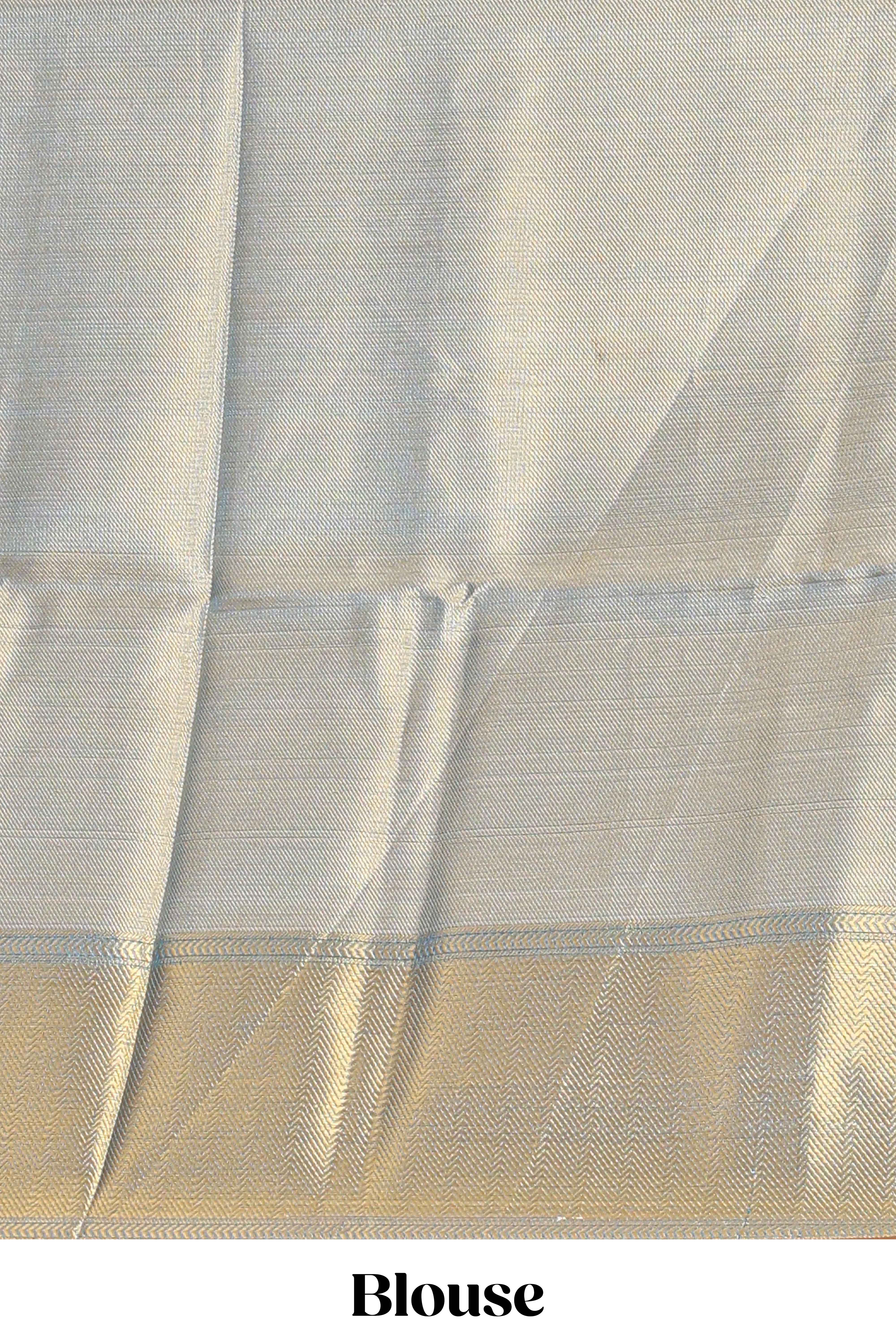 Blue checked zari motifs art tissue saree with self zari border and matching blouse