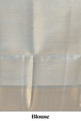 Blue geometric zari motifs art tissue saree with self zari border and matching blouse