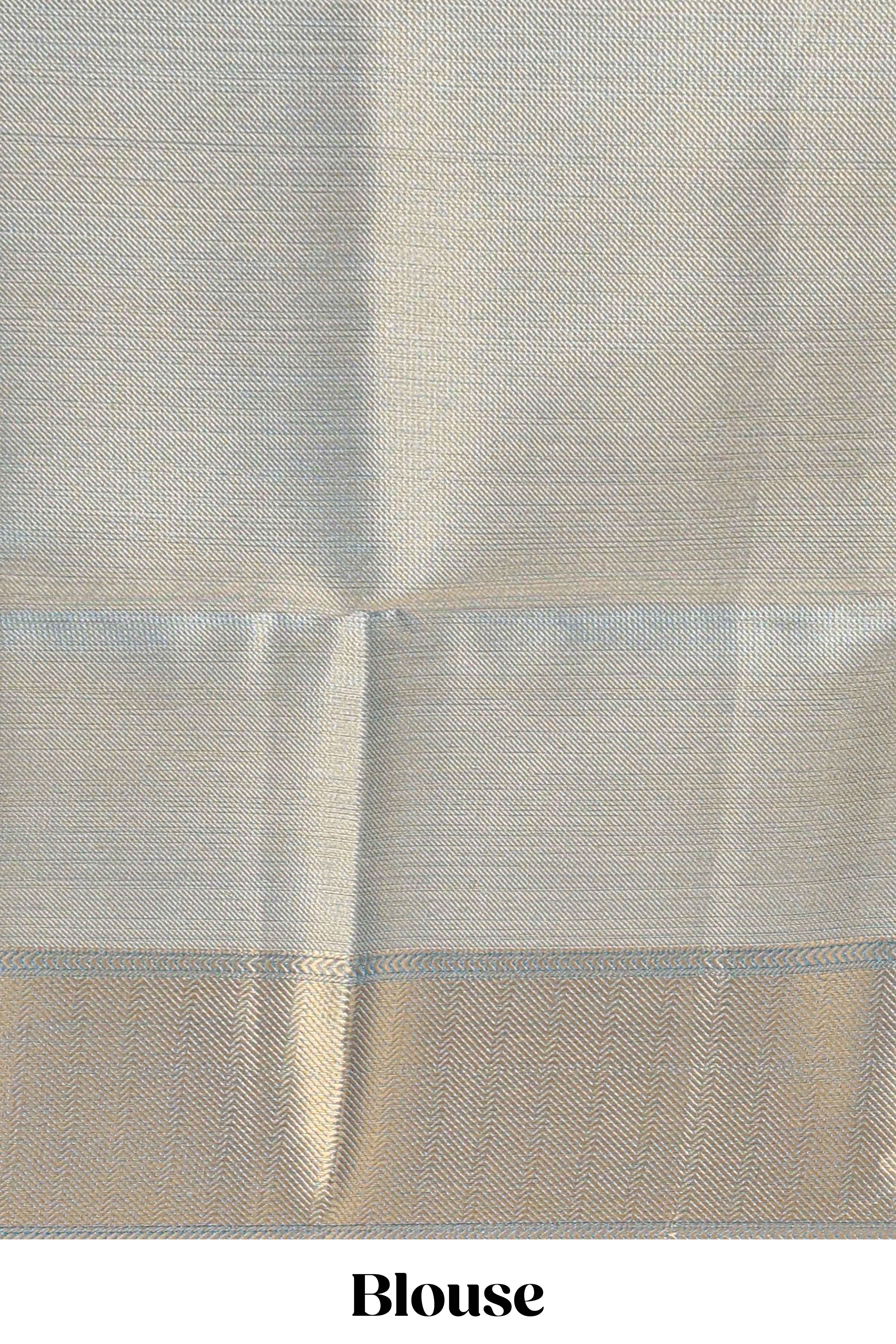 Blue geometric zari motifs art tissue saree with self zari border and matching blouse