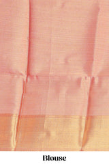 Pink checked zari motifs art tissue saree with self zari border and matching blouse