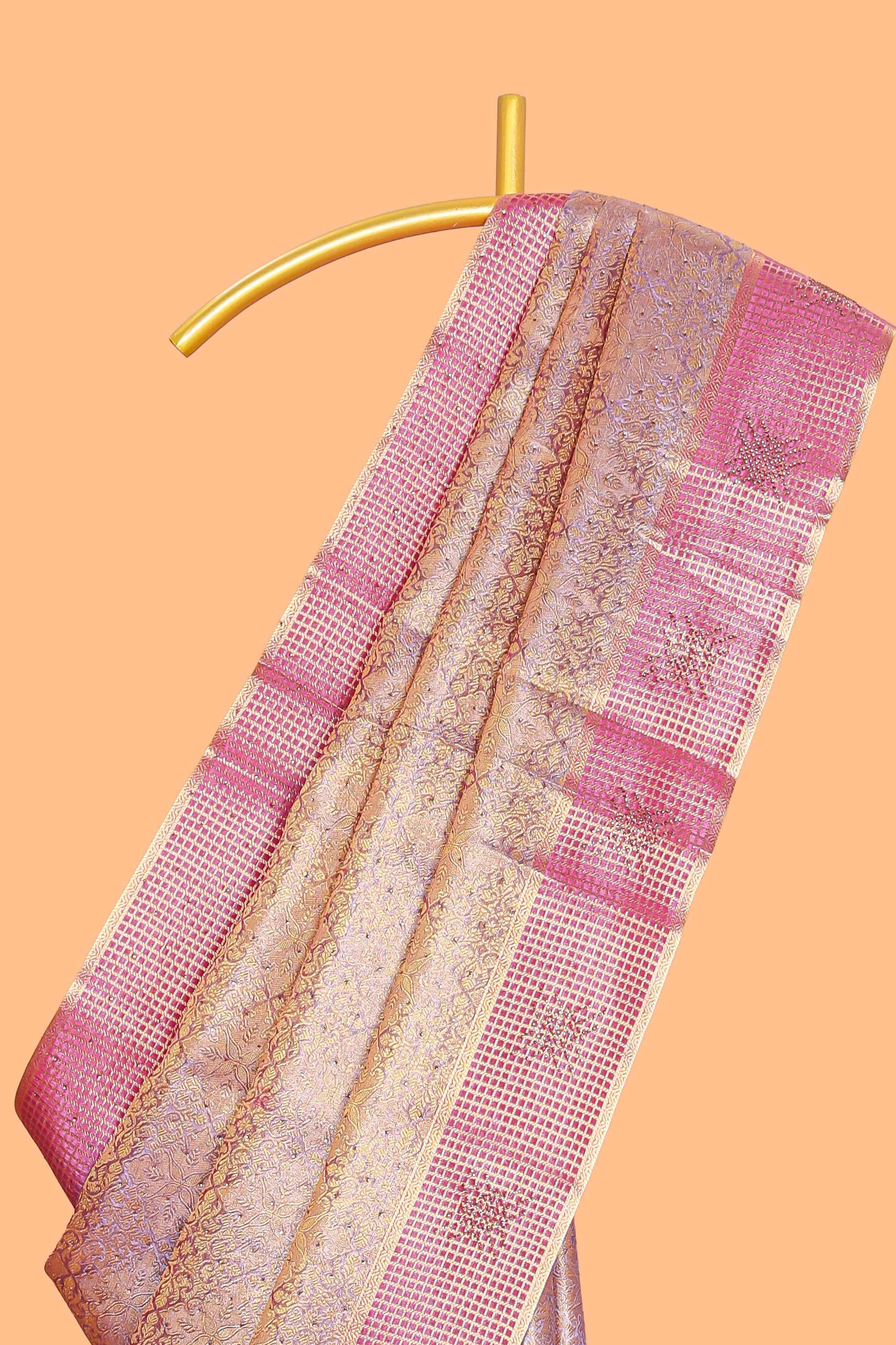 Lavender floral zari design art tissue saree with contrast zari border and zari blouse