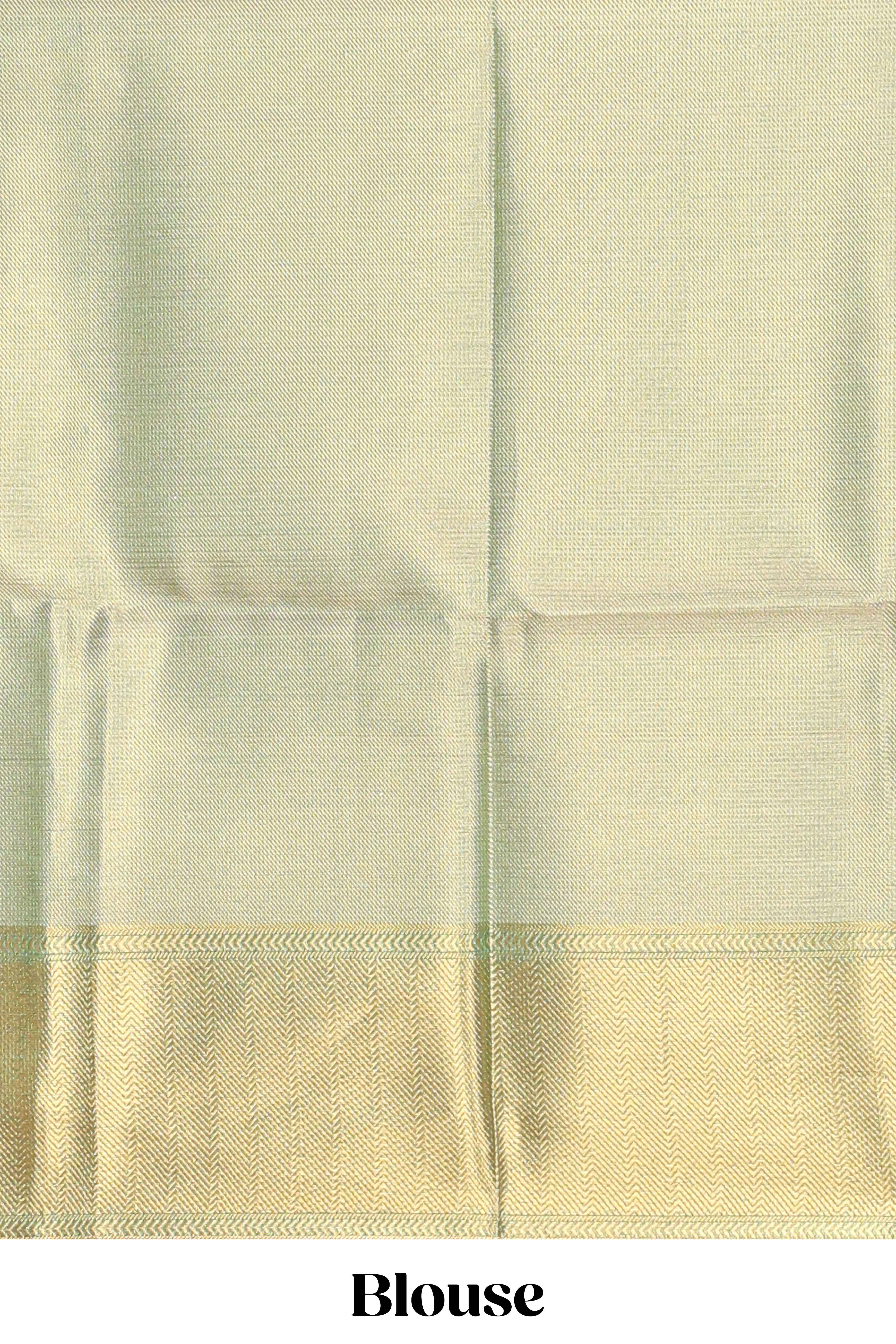 Green checked zari motifs art tissue saree with self zari border and matching blouse