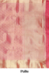 Pink geometric zari motifs art tissue saree with self zari border and matching blouse