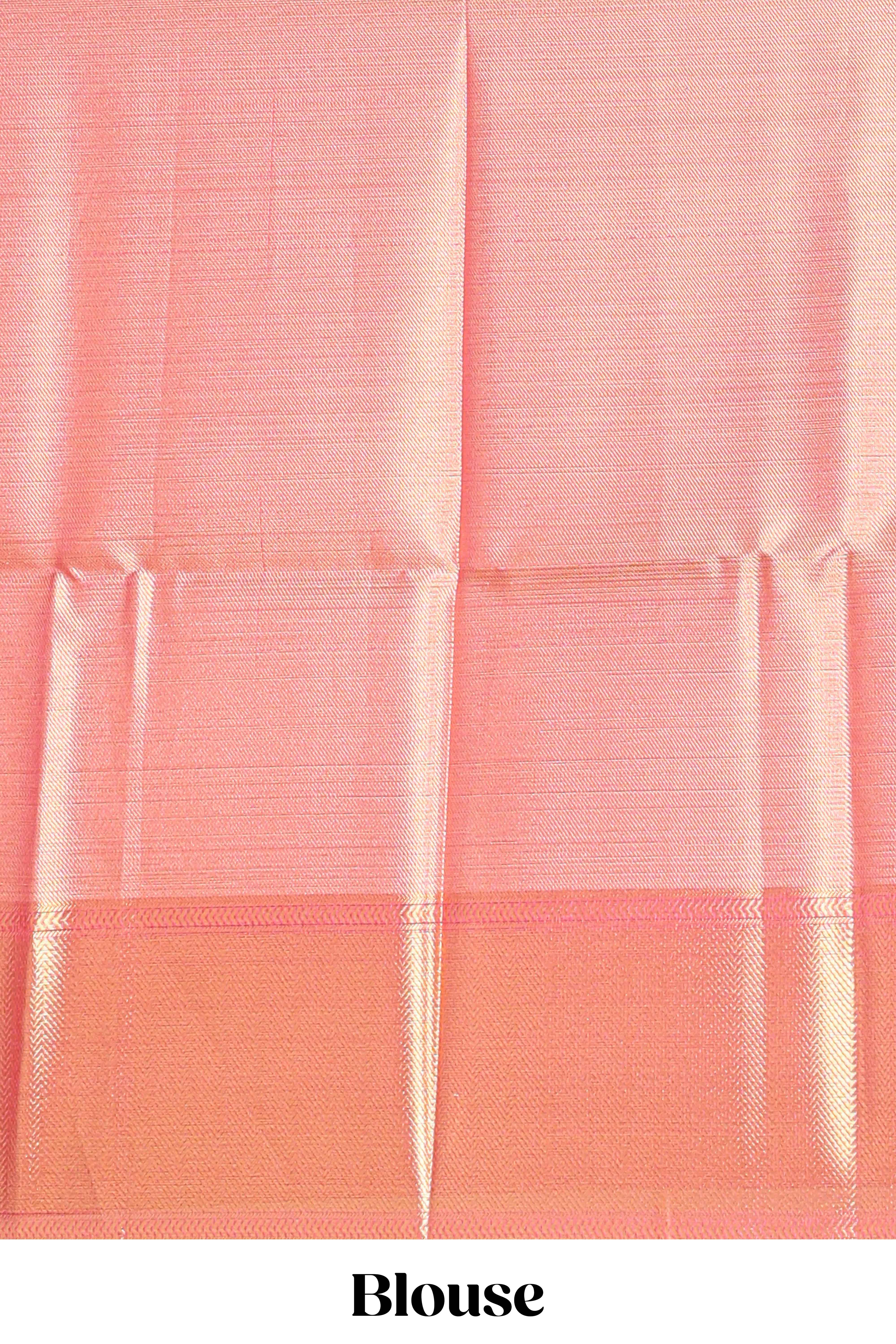 Pink geometric zari motifs art tissue saree with self zari border and matching blouse