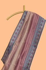 Multi color striped art tissue saree with contrast border and plain blouse