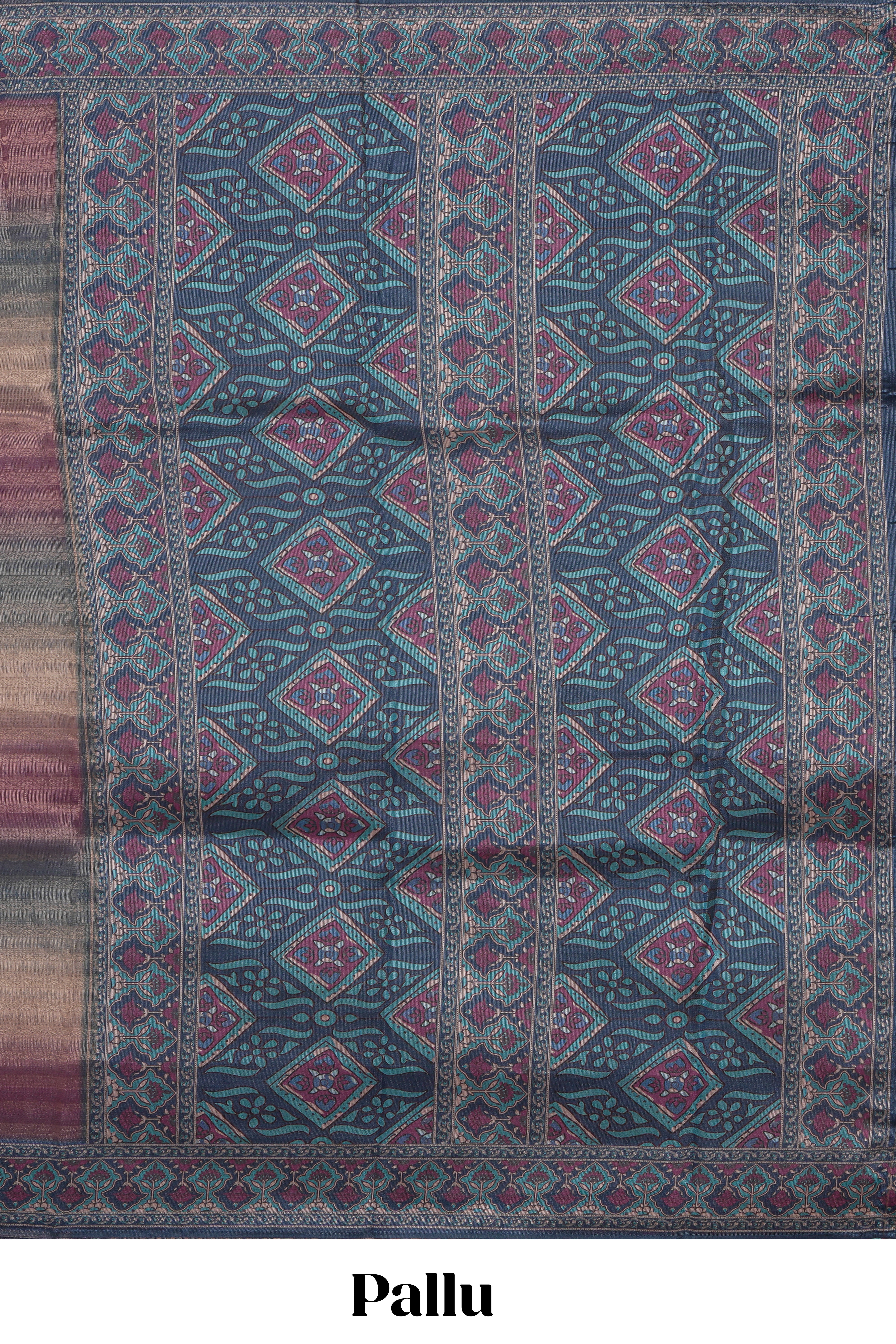 Multi color striped art tissue saree with contrast border and plain blouse