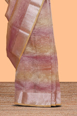 Multi color crush art tissue saree with self design border and matching zari blouse