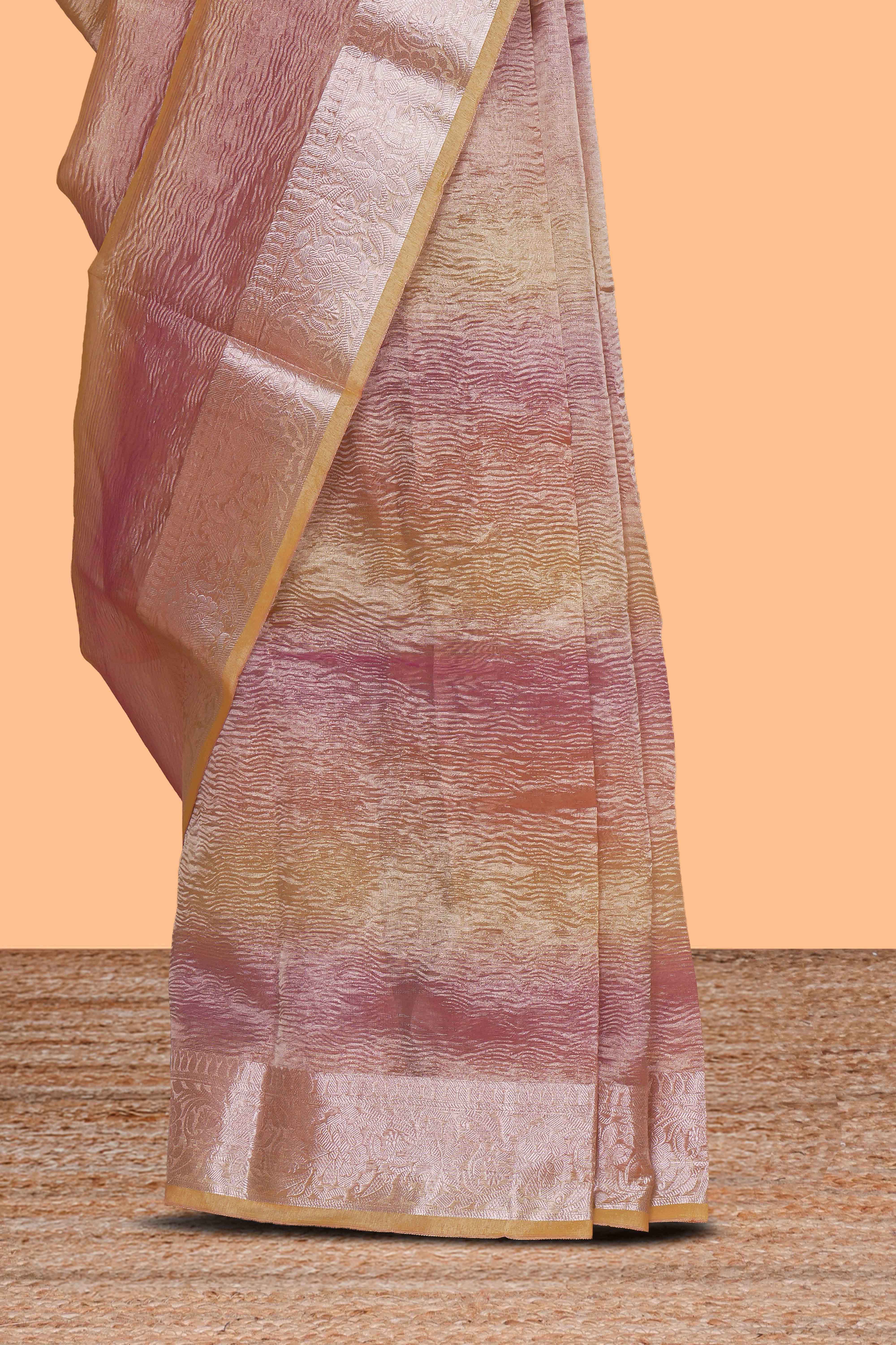 Multi color crush art tissue saree with self design border and matching zari blouse
