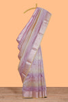 Multi color crush art tissue saree with self design border and contrast zari blouse