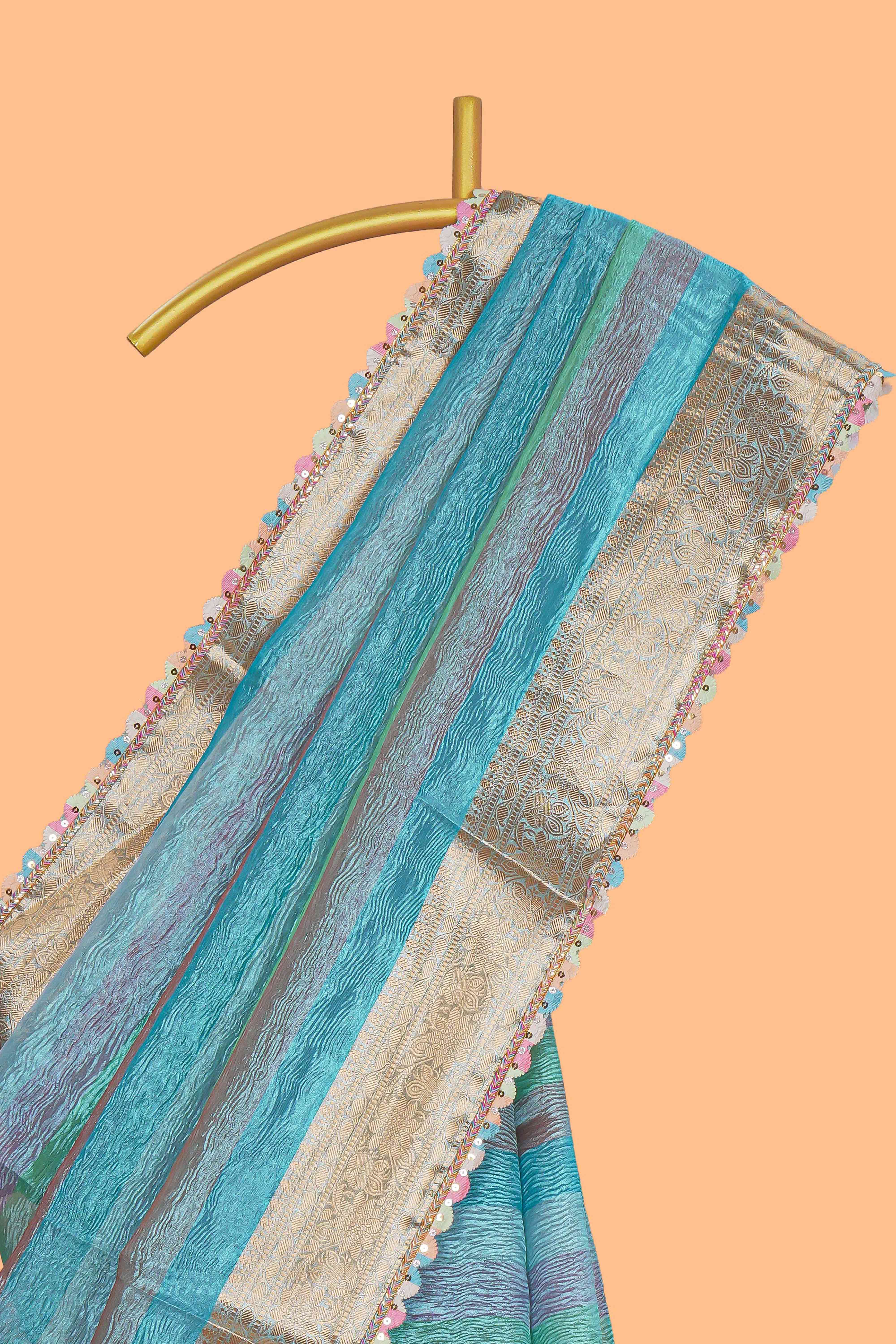 Multi color crush art tissue saree with self design border and matching zari blouse